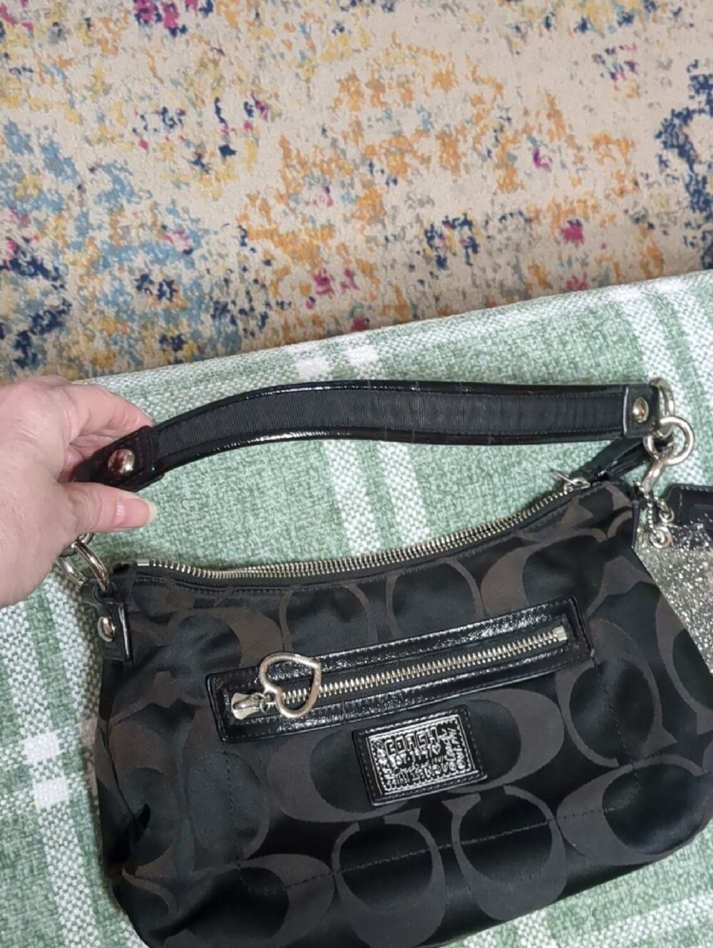 Y2K Coach Black Signature Jacquard Small Shoulder Bag… - Gem